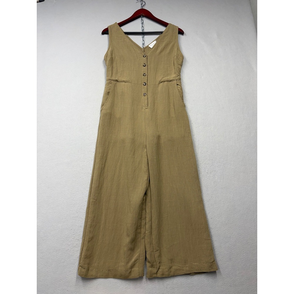 Dress Forum Jumpsuit Womens M Brown Wide Leg Button Front V-Neck Sleeveless